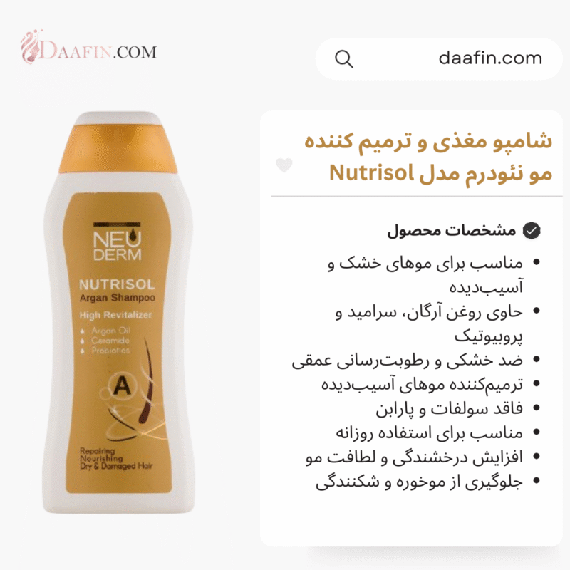 شامپو مغذی و ترمیم کننده مو نئودرم مدل Nutrisol، حجم 300 میلی‌لیتر