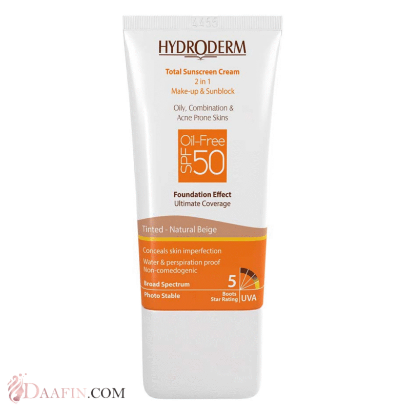 کرم ضد آفتاب فاقد چربی هیدرودرم با پوشش کرم پودری SPF50