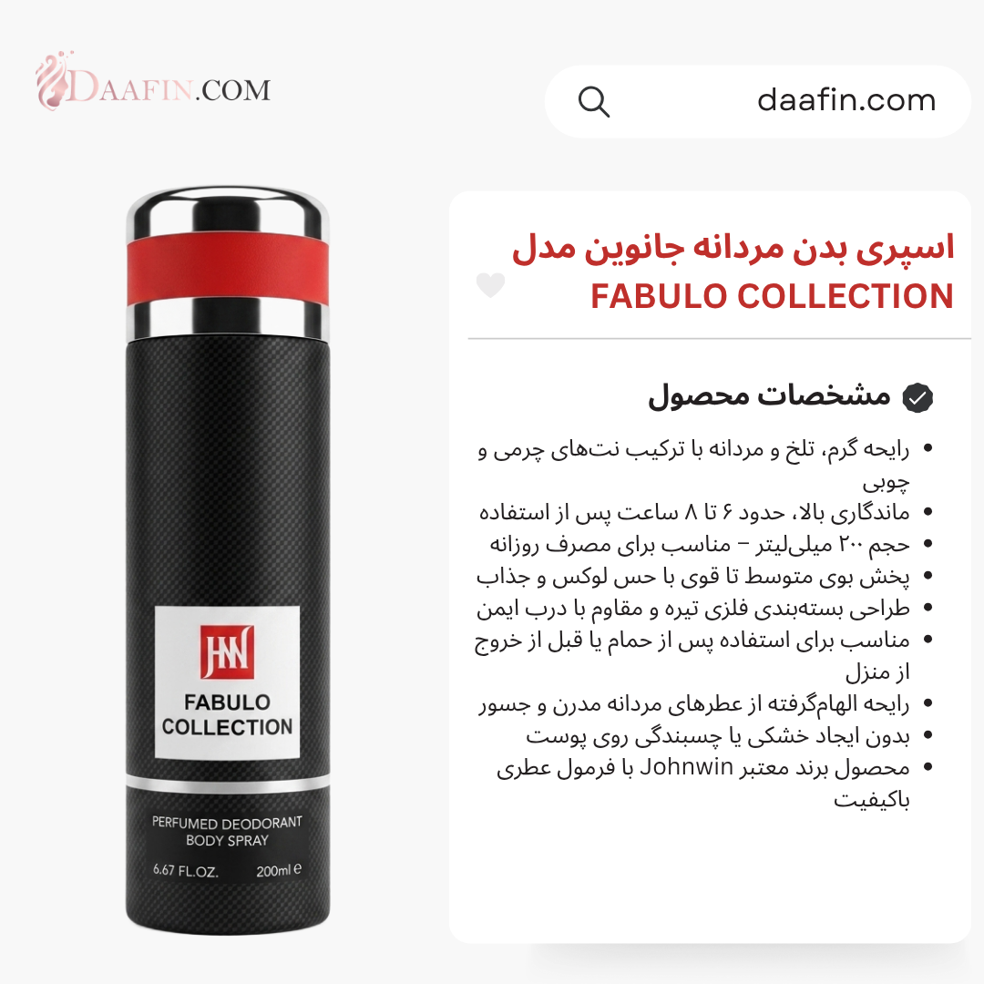 اسپری بدن مردانه جانوین مدل FABULO COLLECTION حجم 200 میلی لیتر